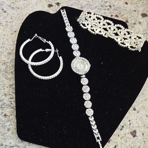 Sleek Silver Bracelet, earring and Ann Klein watch Set